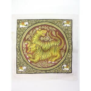 Vintage Bali Painting Two Tigers with Elephants 17 inches